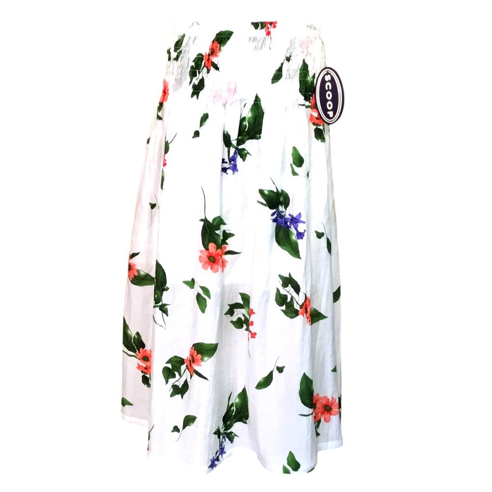 Scoop Brand New Shirred Maxi Skirt White Floral Botanical NWT Small (4-6)